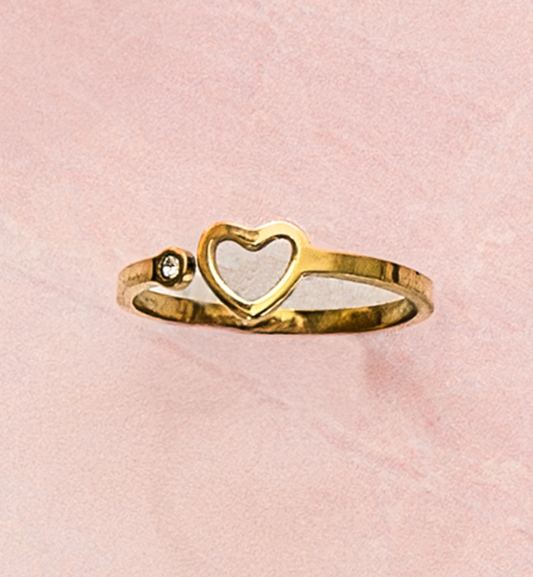 KAYA sieraden  Adjustable Open Heart Ring with Crystal | Stainless Steel