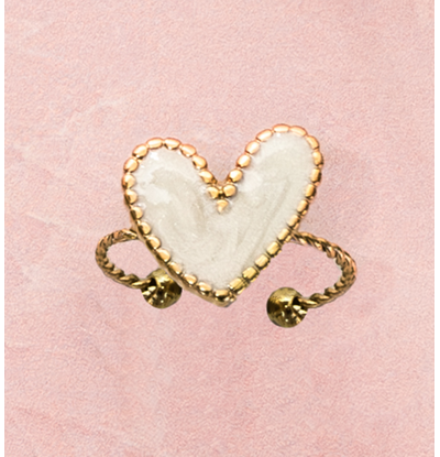 KAYA sieraden Verstelbare Statement Ring met Parelmoer Hart