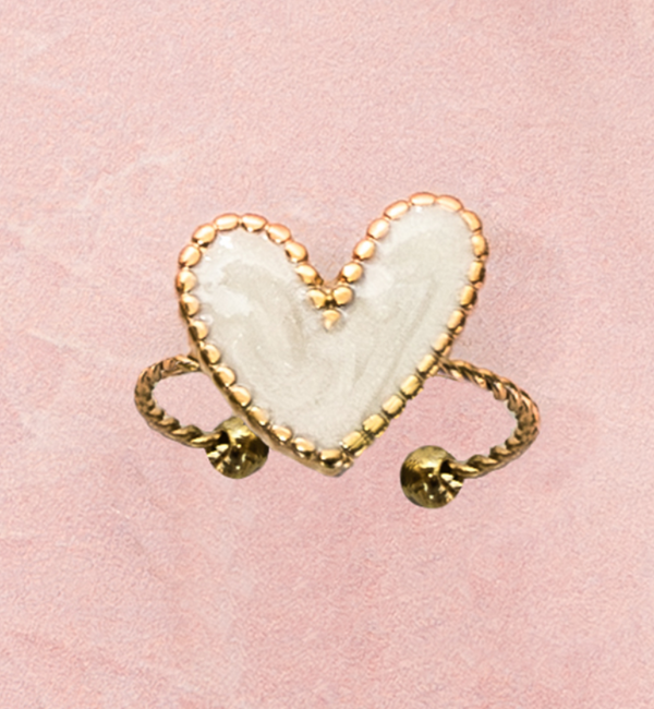 KAYA sieraden Verstelbare Statement Ring met Parelmoer Hart | Stainless Steel