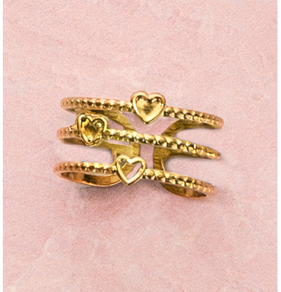 KAYA sieraden Verstelbare Statement Ring Triple Hearts