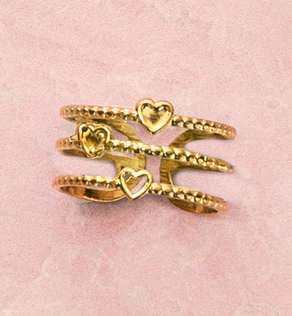 KAYA sieraden  Adjustable Statement Ring Triple Hearts | Stainless Steel