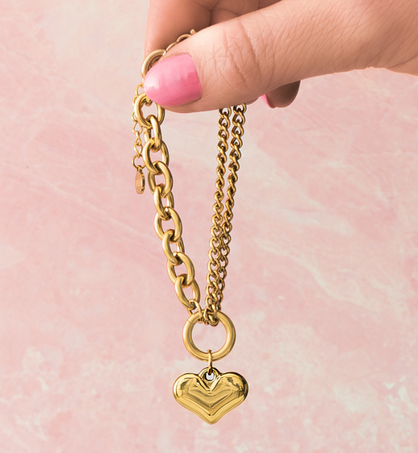 KAYA sieraden Chain Bracelet with Chunky Heart | Stainless Steel