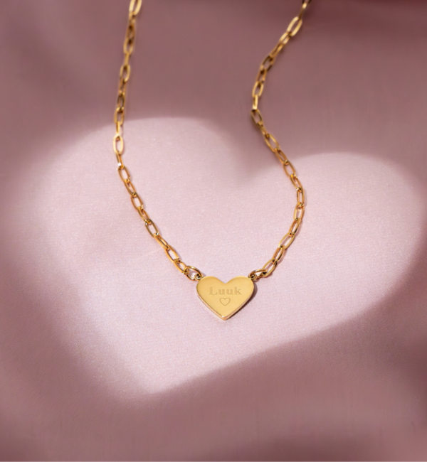 KAYA sieraden Schakelketting 'Hartje met Naam'  | Stainless Steel