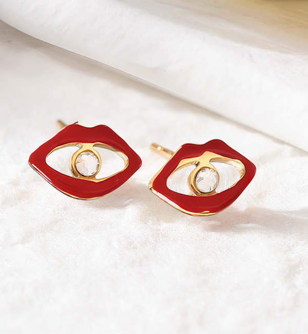 KAYA sieraden Lippen oorbellen met kristal |  Stainless Steel