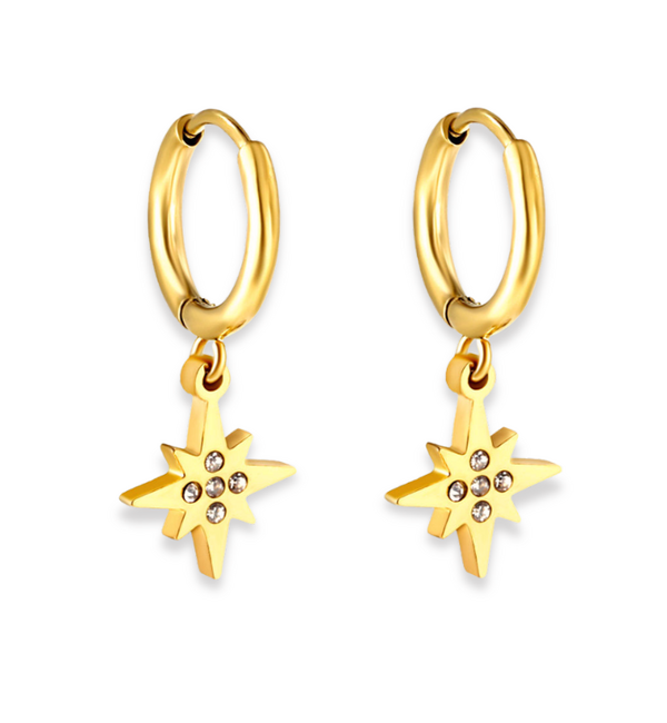KAYA sieraden Oorringen Ster met Kristallen |  Stainless Steel