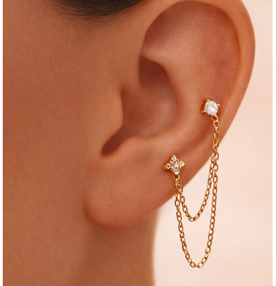 KAYA sieraden Double Chain Earrings with Crystals | Stainless Steel