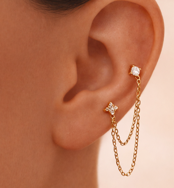 KAYA sieraden Double Chain Earrings with Crystals | Stainless Steel