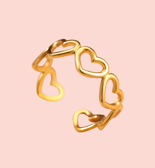 KAYA sieraden  Verstelbare Ring Kleine Open Hartjes | Stainless Steel
