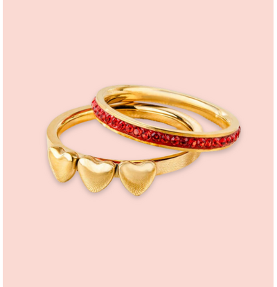 KAYA sieraden Ring Set Red 'Hearts' | Stainless Steel