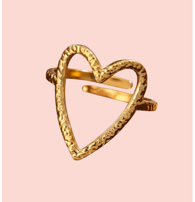 KAYA sieraden Adjustable Ring with Open Heart | Hammered
