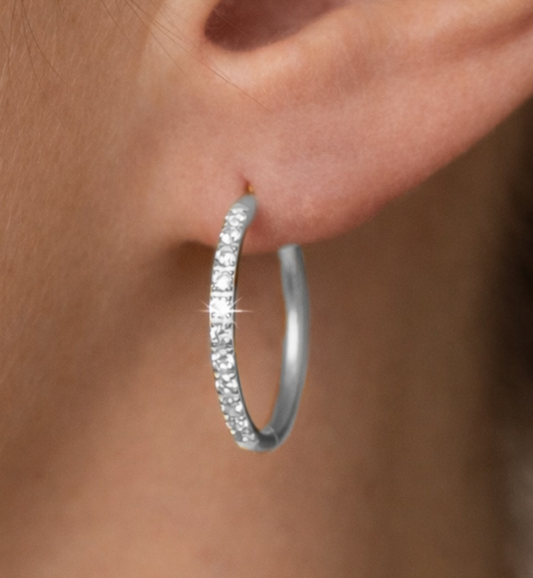 KAYA sieraden Shiny hoop earrings with stones 16mm | Stainless Steel