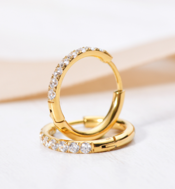 KAYA sieraden Shiny oorringen met steentjes 8mm  | Stainless Steel  Goud