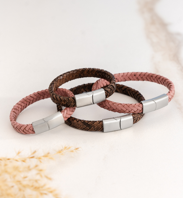 KAYA sieraden 4x Family Bracelet Set Without Engraving Braided Leather | Father - Son - Mother - Daughter