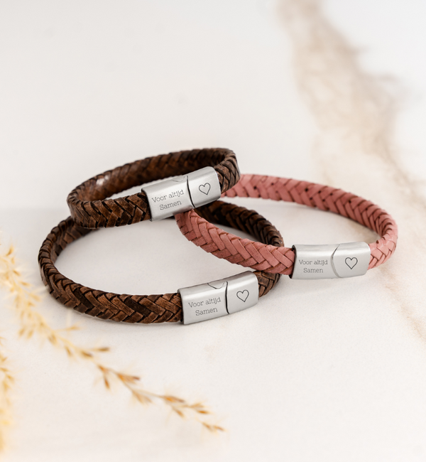KAYA sieraden Mother & Son Bracelets with Engraving Braided Leather - Copy - Copy