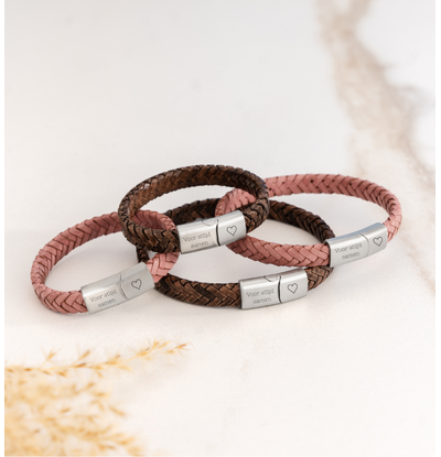 KAYA sieraden 4x Familie Armbandenset  Leer I Met gravure