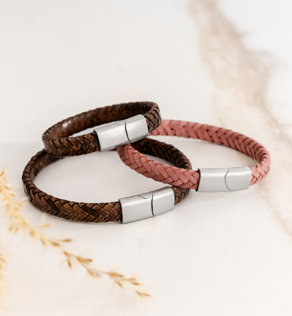 KAYA sieraden 3x Family Bracelet Set Without Engraving Braided Leather | Father - Son - Mother