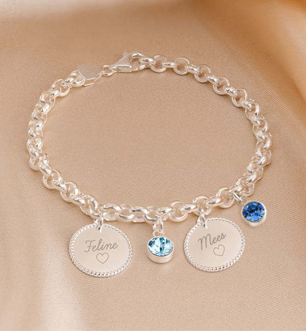 KAYA sieraden Bracelet with 2 Names and Birthstones 'Beaded'