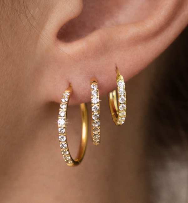 KAYA sieraden 3-piece set of hoop earrings with stones | 12-14-16 mm