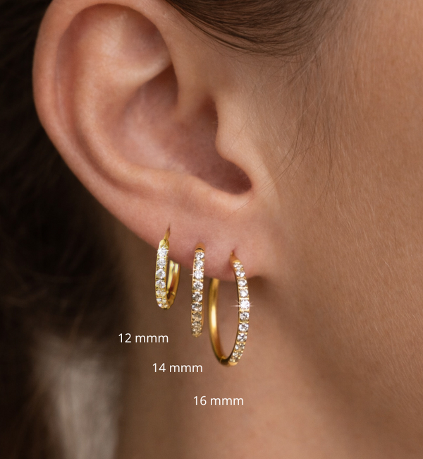 KAYA sieraden 3 delige set oorringen met steentjes I 12-14-16 mm