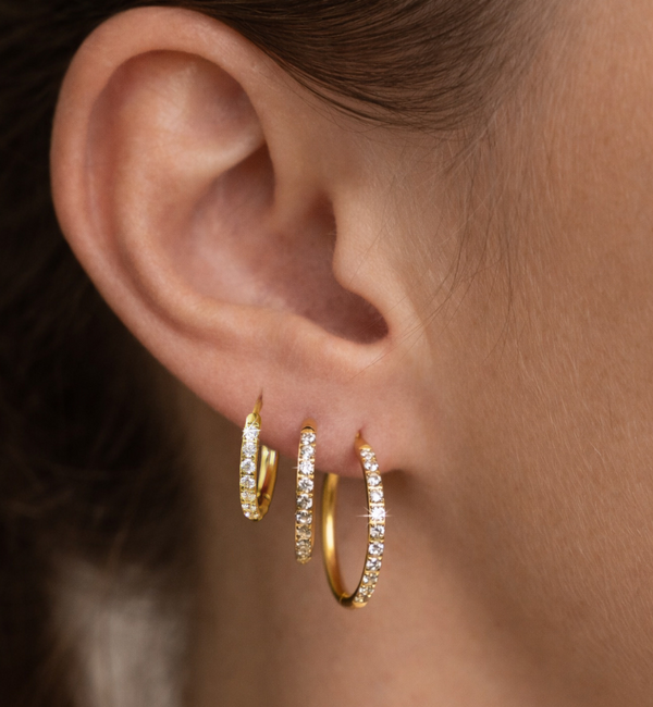 KAYA sieraden 3 delige set oorringen met steentjes I 12-14-16 mm