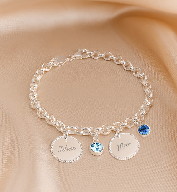 KAYA sieraden Bracelet with 2 Names and Birthstones 'Beaded'