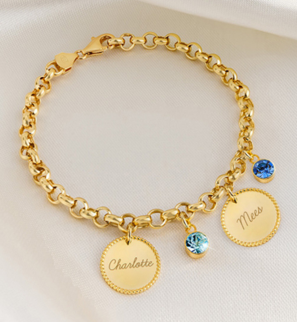 KAYA sieraden Bracelet with 2 Names and Birthstones 'Beaded'