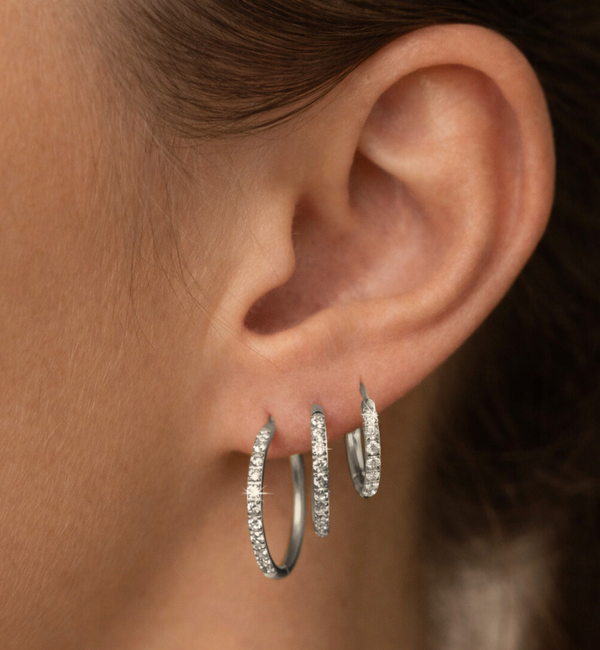 KAYA sieraden 3-piece set of hoop earrings with stones | 12-14-16 mm