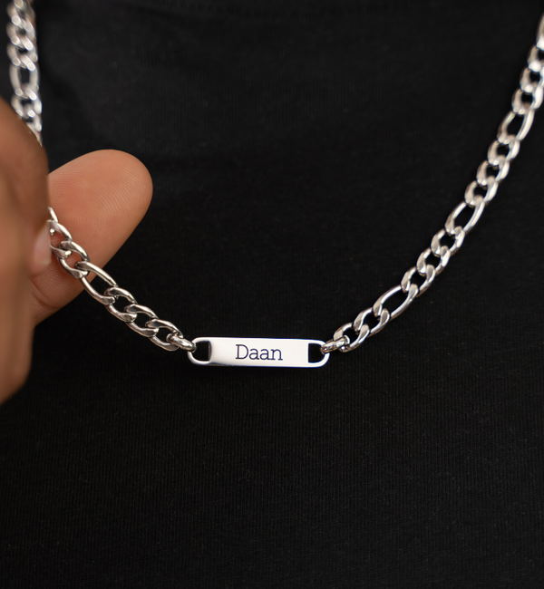KAYA sieraden Schakelketting Heren met 1 Naamplaat | Stainless Steel
