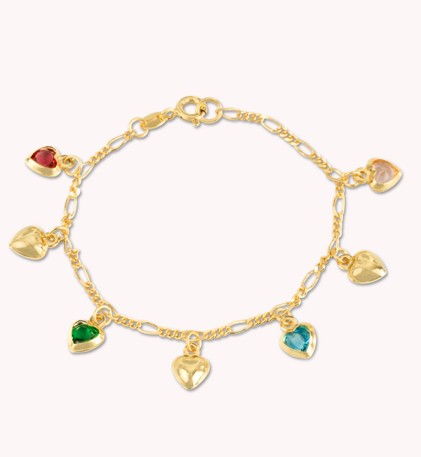 KAYA sieraden Silver Charm Bracelet with 7 Colored Hearts | Sterling Silver - Copy
