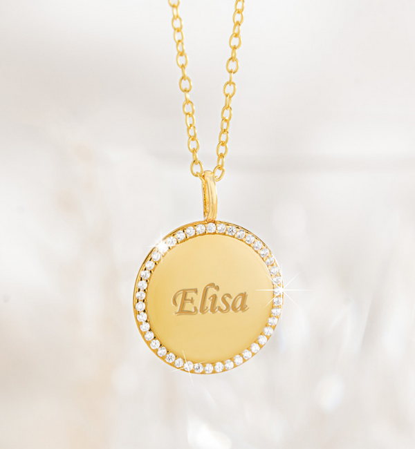 KAYA sieraden Pavé Ketting met Gravure I Zirkonia steentjes