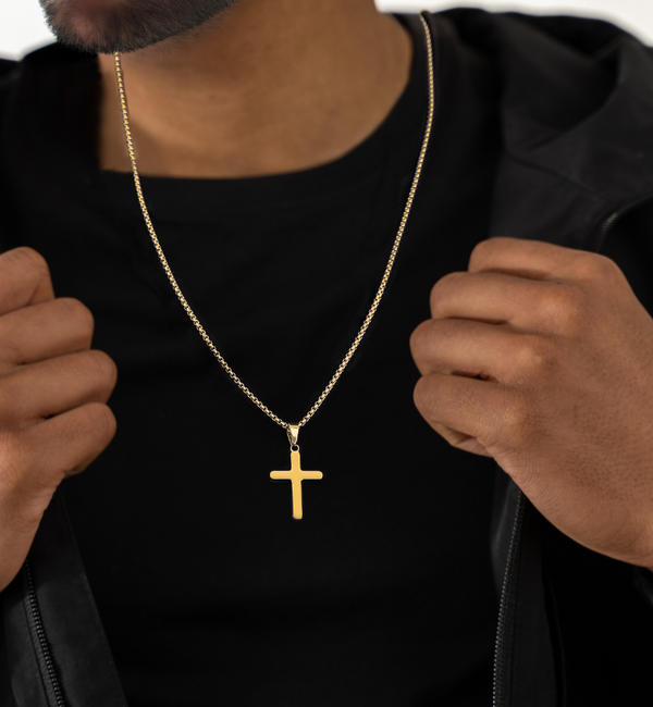 KAYA sieraden Stalen herenketting Kruis | Goud