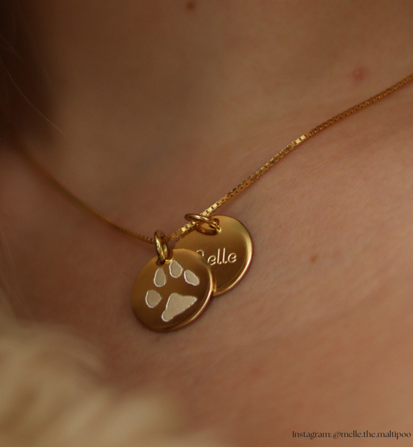 Gegraveerde sieraden Ketting met Pootafdruk en Naambedel