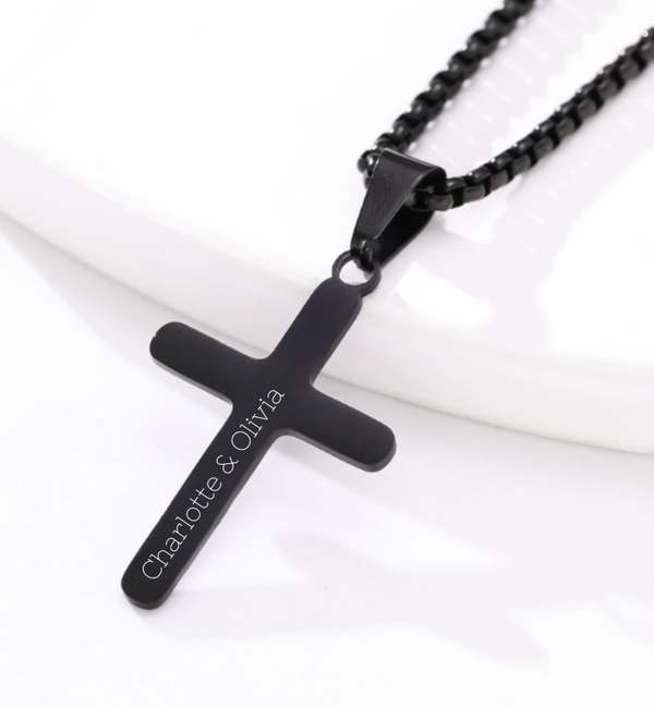 KAYA sieraden Steel Men's Necklace Cross with Engraving | Black