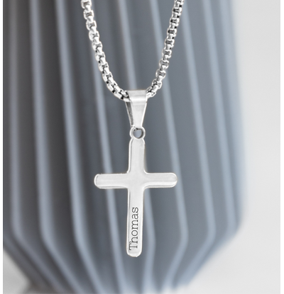 KAYA sieraden Stalen herenketting Kruis met Gravure  | Zilver