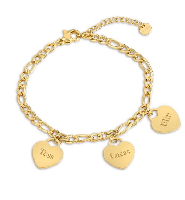 KAYA sieraden Armband met Namen |  3 Hartjes | Stainless Steel