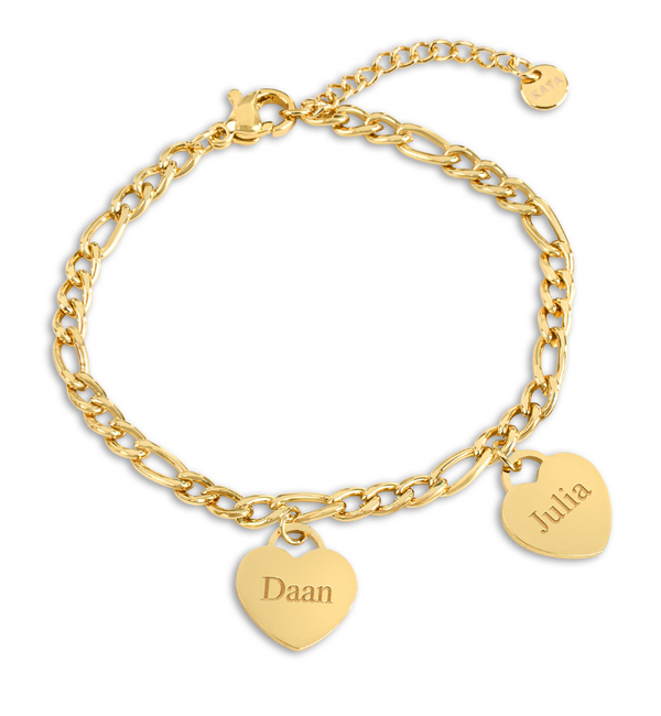 KAYA sieraden Bracelet with Names | 2 Hearts | Stainless Steel