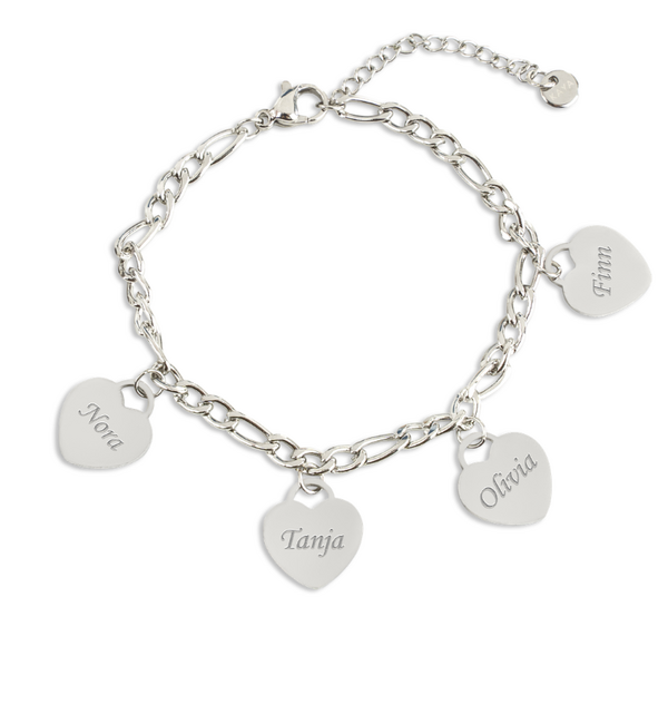 KAYA sieraden Name Bracelet | 4 Hearts | Stainless Steel