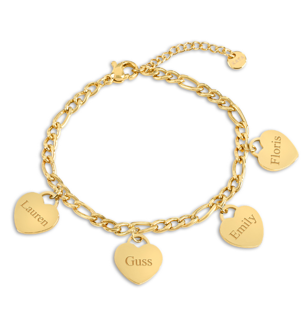 KAYA sieraden Armband met Namen | 4 Hartjes | Stainless Steel