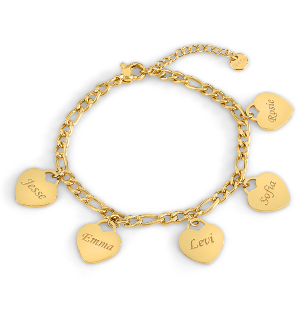 KAYA sieraden Armband met Namen | 5 Hartjes | Stainless Steel