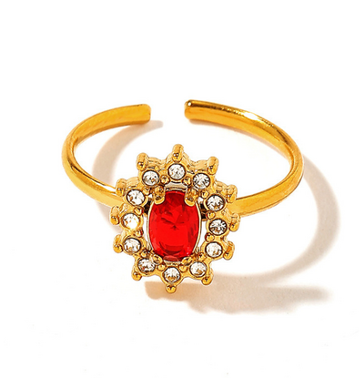 KAYA sieraden Verstelbare Ring Bloom met Kristallen | Rood