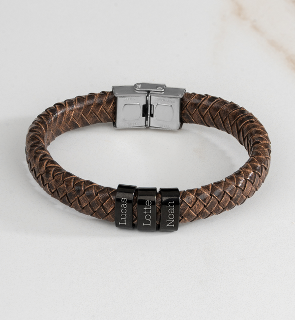 KAYA sieraden Jongens armband met naam Leer Rock My World