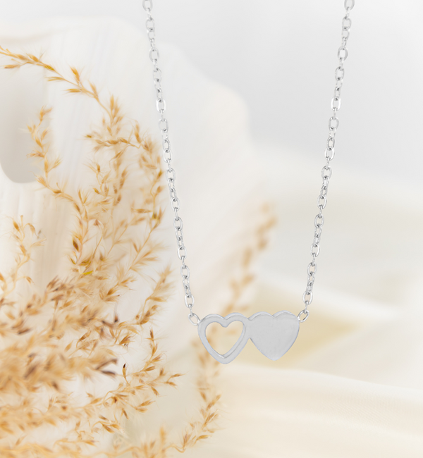 KAYA sieraden Ketting 'Twee hartjes' | Stainless Steel