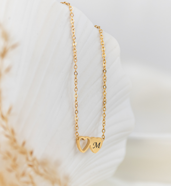 KAYA sieraden Necklace 'Two Hearts' with Initial | Stainless Steel