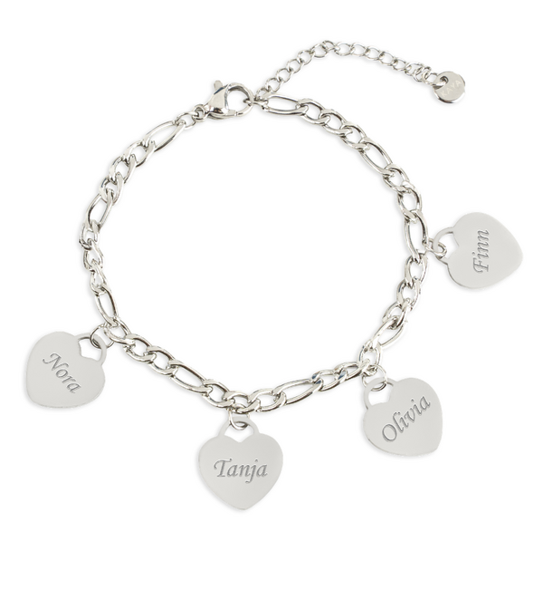 KAYA sieraden Armband met Namen | 4 Hartjes | Stainless Steel