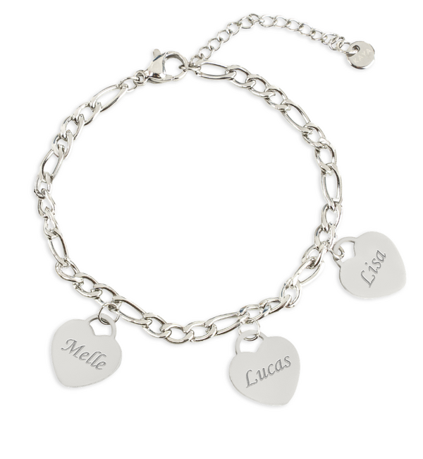KAYA sieraden Armband met Namen |  3 Hartjes | Stainless Steel