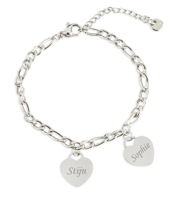 KAYA sieraden Bracelet with Names | 2 Hearts | Stainless Steel