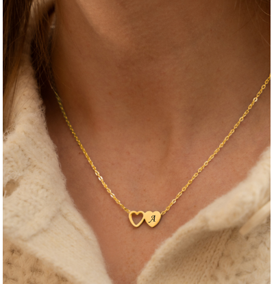 KAYA sieraden Necklace 'Two Hearts' with Initial | Stainless Steel