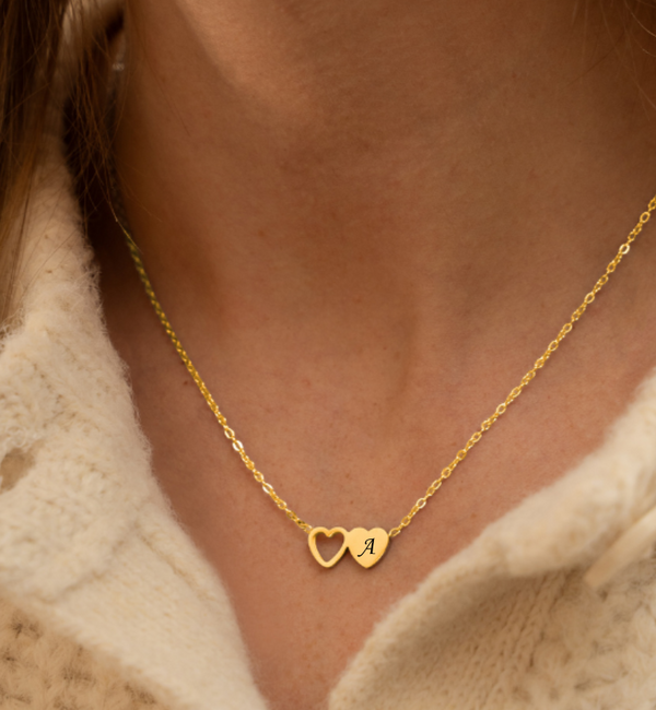 KAYA sieraden Necklace 'Two Hearts' with Initial | Stainless Steel