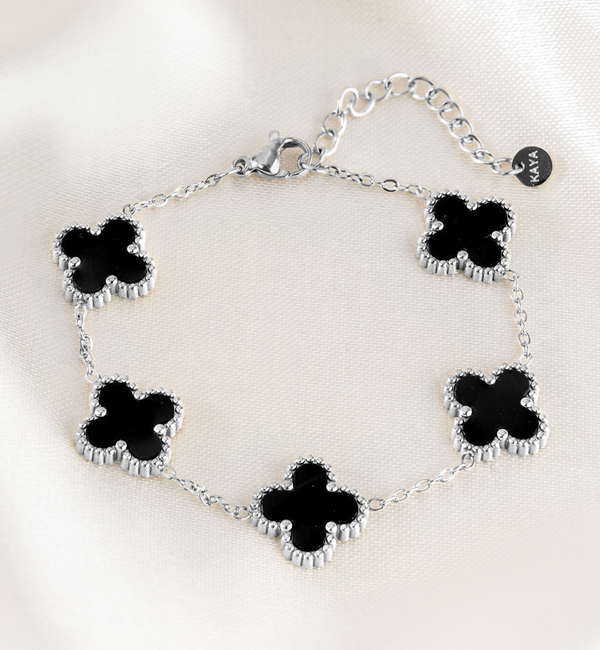 KAYA sieraden Armband Klaver Zwart | Stainless Steel