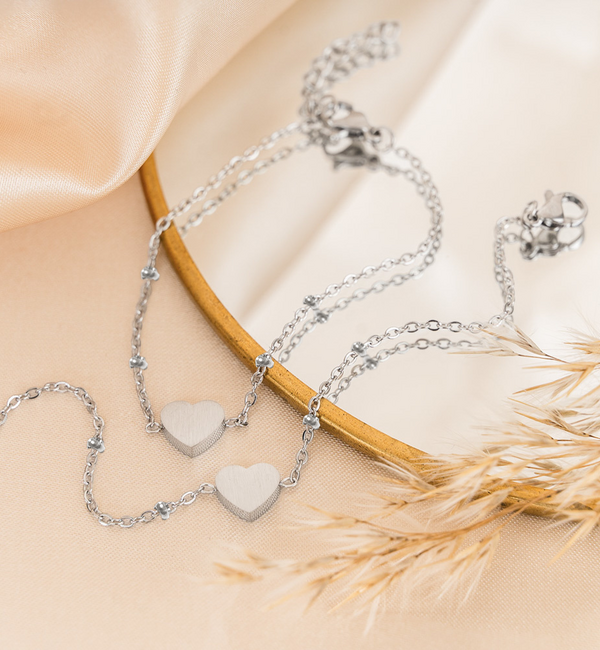 KAYA sieraden Zussen Armbanden Set met Hartje | Stainless Steel